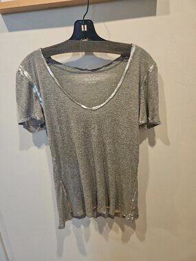 Zadig & Voltaire Gray W Silver Foil Scoop Neck T-Shirt, M